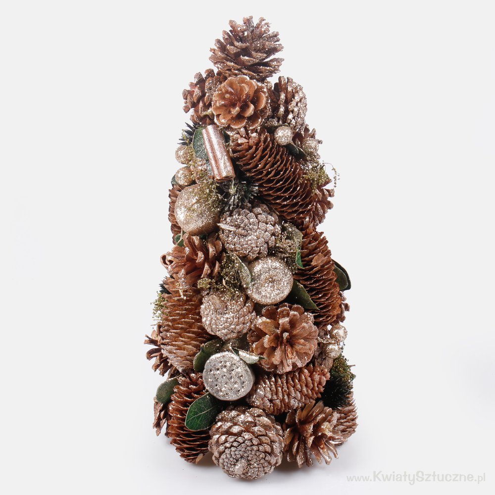 Tabletop natural cone christmas tree 35 cm with decorations and golden