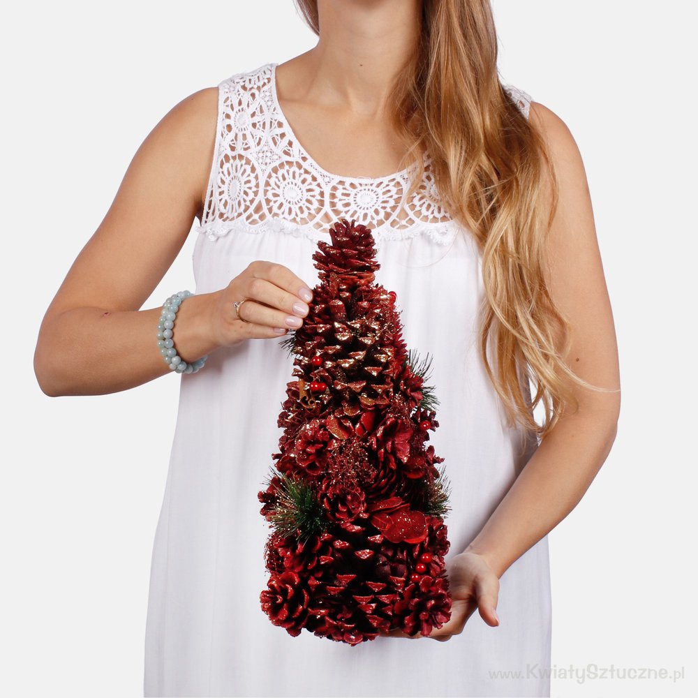 Tabletop cone christmas tree 35 cm with decoration and glitter S873A